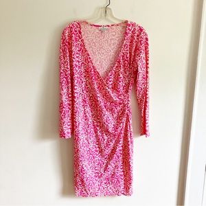 Jude Connally Diane Pink White Faux Wrap Dress - S